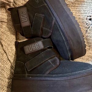 UGG Black Suede Women's Platform Strap Boots